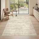 3x5 Washable Area Rug for Entryway, Soft Kitchen Rugs Non Slip for Dining Room, Vintage Abstract Living Room Rug, Thin Area Rugs Indoor for Bedroom, Kids Room Decor(3'x5', Beige/Ivory)