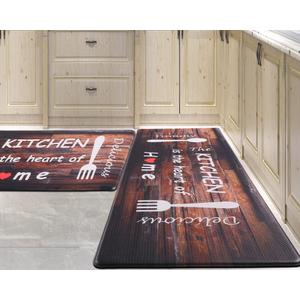 Farmhouse Kitchen Mats for Floor 2 Piece Cushioned Anti Fatigue Kitchen Mat,Memory Foam Kitchen Rug Non Slip Waterproof for Kitchen, Office, Sink, Stove 17"x30"+17"x47"(Coffee)