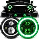7 Inch Halo LED Headlight with Green DRL Amber Turn Signal Light DOT Approved 7 inch led headlight Compatible with Wrangler Halo Headlights JK TJ LJ CJ, Green Halo