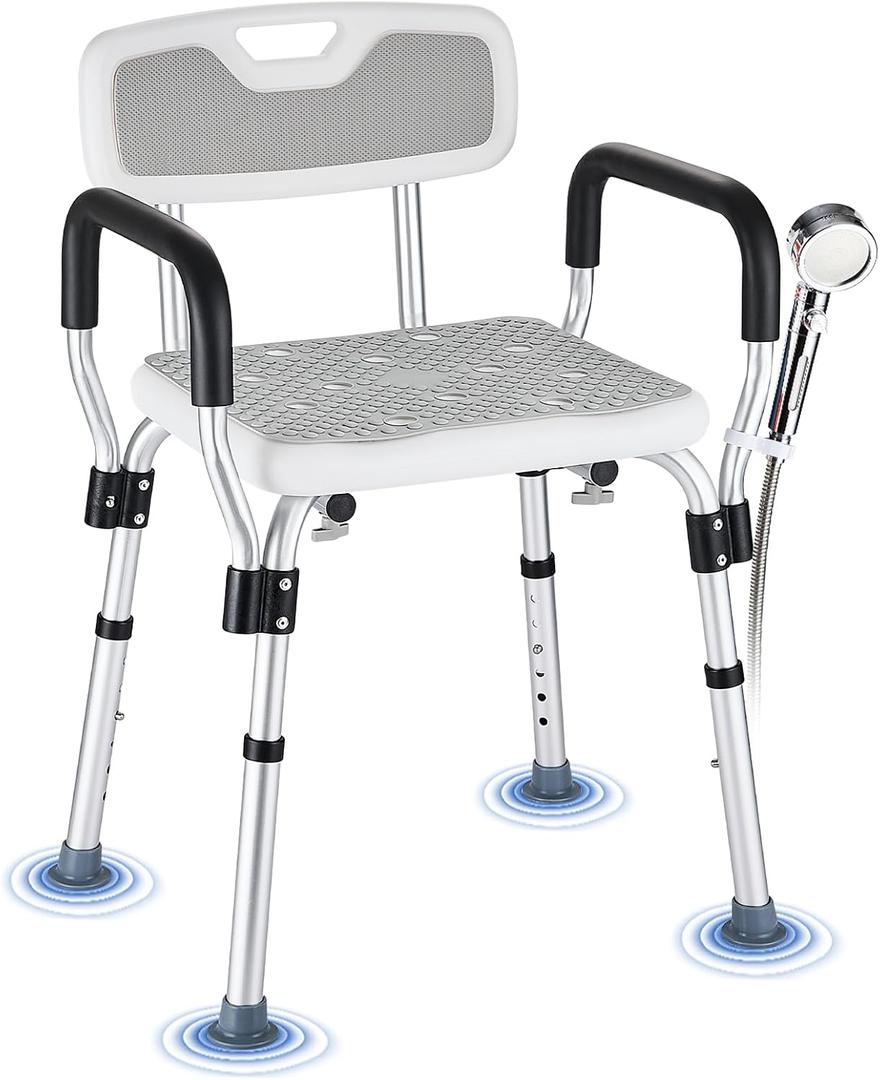 Shower Chair for Elderly and Disabled Inside Shower, Shower Seat for Inside Tub 450 LB Heavy Duty, Shower Chair with Arms and Back,Padded Handicap Bath Chairs for Seniors for Shower Stall