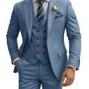 TIJOFA Double Breasted Suit Men Dusty Blue Slim Fit Suits for Men Regular Fit 3 Piece Dusty Blue Classic Wedding Elegant Prom Tuxedo for Young Teens Boys Formal Party Groom Dress M