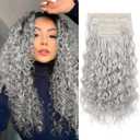 REECHO Curly Hair Extensions, 4PCS 20 inch Clip in Hair Extensions Lace Weft Short Curly Extensions Clip Ins Invisible Natural Hairpieces for Women, Silver Grey