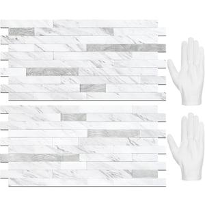 STICKGOO 20 Sheets Peel and Stick Backsplash Tile, Stick on Backsplash for Kitchen and Bathroom, White Marble Look PVC Mixed Metal Silver Self Adhesive Wall Tiles