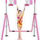Safly Fun Gymnastics Bar for Kids 3-9, Foldable & Adjustable 35"-51", Supports 140Lbs with Pad, Easy to Assemble, Gymnastics Equipment for Indoor/Outdoor Training (Pink with Grips)