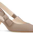 Coutgo Womens Slingback Kitten Heels Closed Pointed Toe Bowknot Knitted Slip On Work Pumps Dress Shoes (11, Light Coffee)
