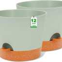 GARDIFE 12 inch planters, Plant Pots,Self Watering Pots, 2 Pack Large Plastic Flower pots with Deep Reservior and High Drainage Holes for Indoor Outdoor Plants and Flowers, Green