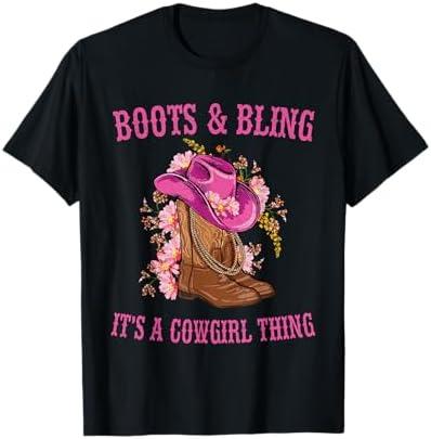 Boots and Bling its a Cowgirl Thing Cute Love Country Life T-Shirt Size M