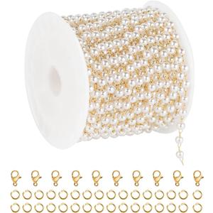 UMAOKANG 5 Meters Gold Plated Chain for Jewelry Making Small Artificial Pearl Chains Bulk Jewelry Making Chain Supplies Findings