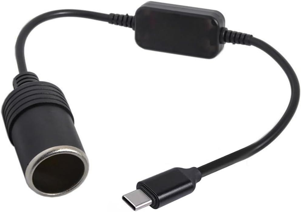 USB C Male to 12V Car Cigarette Lighter Socket Female Cable Converter, 2 Ft USB to Cigarette Lighter Adapter Cable, Max 10W Fit for Dash Cam, GPS, E-Dog, Car Accessories
