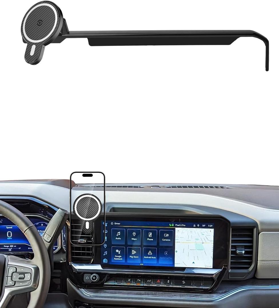 PZK Car Phone Mount for 2022-2025 2026 Chevrolet Silverado 1500/GMC Sierra 1500 LT/RST/ZR2/LTZ/LT Trail Boss Accessories 13.4-Inch Screen Chevy Car Phone Holder Magnetic 15W Fast Wireless Charger