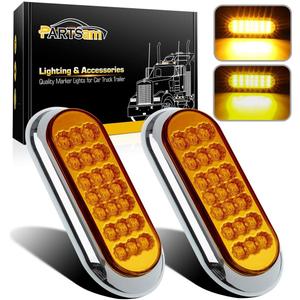 Partsam 2Pcs 6-1/2" Oval Amber Led Trailer Lights 21 LED Flange Mount w Reflectors Turn Signal Park Side Marker LED Light for Truck Trailer Trail Bus 12V LED Trailer Parking Light w Chrome Bezels
