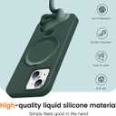 Soft Liquid Silicone Case for iPhone 15 with Magnetic Invisible Stand, Military Grade Shockproof Protection, Anti-Scratch Microfiber Lining Covers for iPhone 15, Pine Green