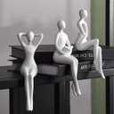 Quoowiit White Thinker Statue Unique Ornament Sculpture, Art Modern Home Decor Accents Bookshelf Decor, Creative Table Decorations for Living Room Desk 3 Piece