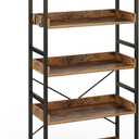Rolanstar Bookshelf 5 Tier with 4 Hooks, Industrial Wood Bookcase, Vintage Storage Rack with Open Shelves, Rustic Standing Bookshelves Display Rack for Living Room, Bedroom, Rustic Brown