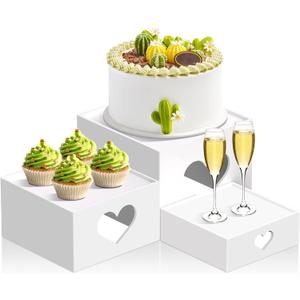 3 PCS Buffet Risers Display Stands, Food Risers with Love Design, Acrylic Risers for Display for Food, White Dessert Table Display Set for Party, Acrylic Cube Storage Boxes Size (6", 7", 8")