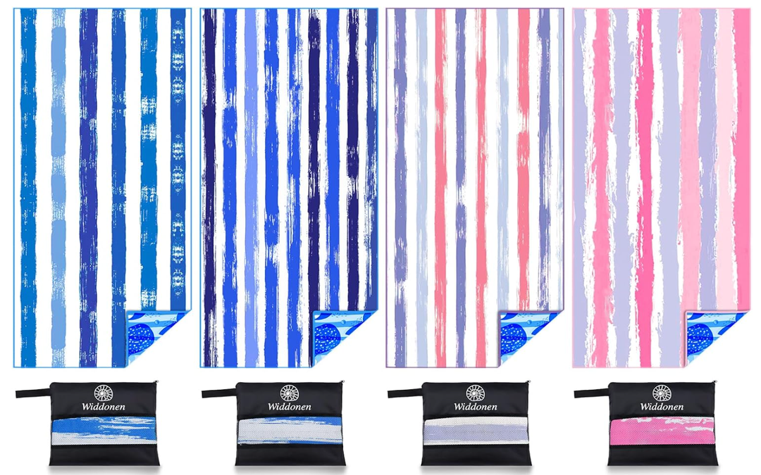 Widdonen Microfiber Beach Towel,Compact 2 Pack-71x32 Inch with Bag TravelExtra Large,Lightweight,Thin,Sand Free,Quick Dry,Absorbent.Packable for Camping,Swim,Pool,Bath,Picnic,Cruise Essentials Gift