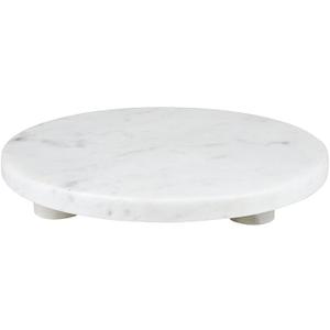 Santa Barbara Design Studio Marble Serving Board Strong Stone Round Footed Tray, 10" Diameter, White