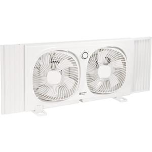 Comfort Zone 9-Inch Twin Window Fan with 2-Speed Independent 180 Rotating Fan Heads, Auto-Locking Expanders & Removable Bug Screen, for Fresh Air Intake or Warm Air Exhaust, Ideal for Home & Office