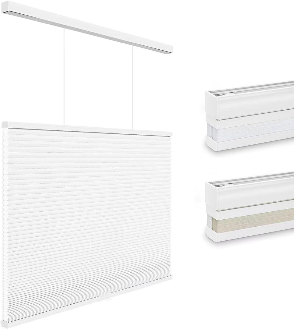 Changshade Top Down Bottom Up Light Filtering Cellular Shades, Cordless Honeycomb Blinds for Windows, for Soft Glow & Daytime Privacy, Thermal Insulated,24" W*36" H,Light Filtering-White