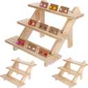 2 Pcs 3 Tier Wooden Display Stand, Tiered Earring Display Stand for Photos, Cards, Jewelry, Accessories, Cupcake Stands for Supplier, Retail, Outdoor Stalls, Home