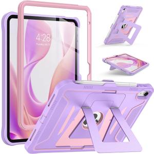 Supveco Case for iPad (A16) 11th Generation 11-Inch 2025,iPad 10th Generation 10.9-Inch 2022,Rugged Heavy Duty Full-Body Protective Case with Built-in Screen Protector,Dual Kickstand,Purple/Pink