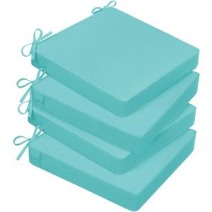 Basic Beyond Outdoor Chair Cushions for Patio Furniture, Waterproof Outdoor Seat Cushions Set of 4 18 x 18, Patio Chair Cushions Set of 4 with Ties and Handle, Teal