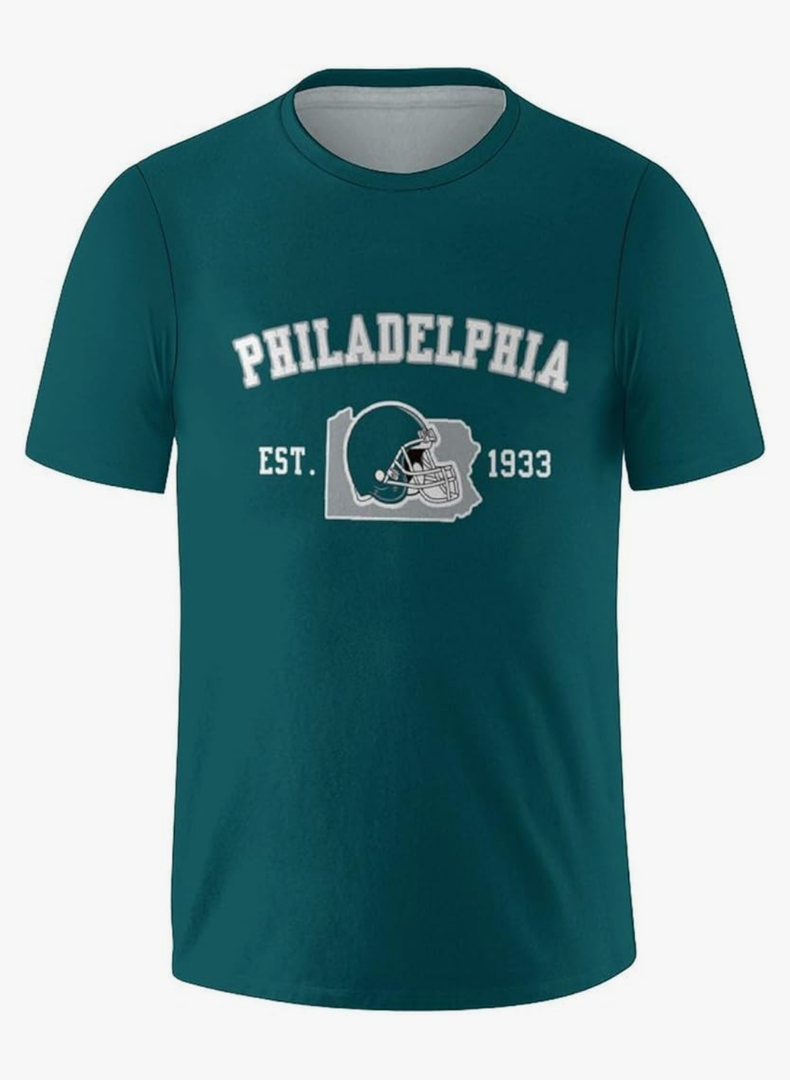 Men's Football Shirts Short Sleeve City Map Helmet T-Shirt Team Color Game Day Apparel Fans Gift, M