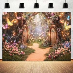 10x8 ft Enchanted Forest Backdrop Fairy Tale Enchanted Magic Garden Wonderland Floral Butterfly Background for Kids Girl Baby Shower Birthday Party Decoration Studio Photography Banner Booth Props