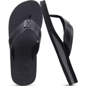 KuaiLu Men's Yoga Mat Leather Flip Flops with Arch Support Comfortable Cushion Walking Thong Sandals Slip On Indoor Outdoor 12