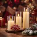 Shihanee Pillar Candles Glass Vases Set,Ivory,3'' X 5.9", 7.9", 9.8"