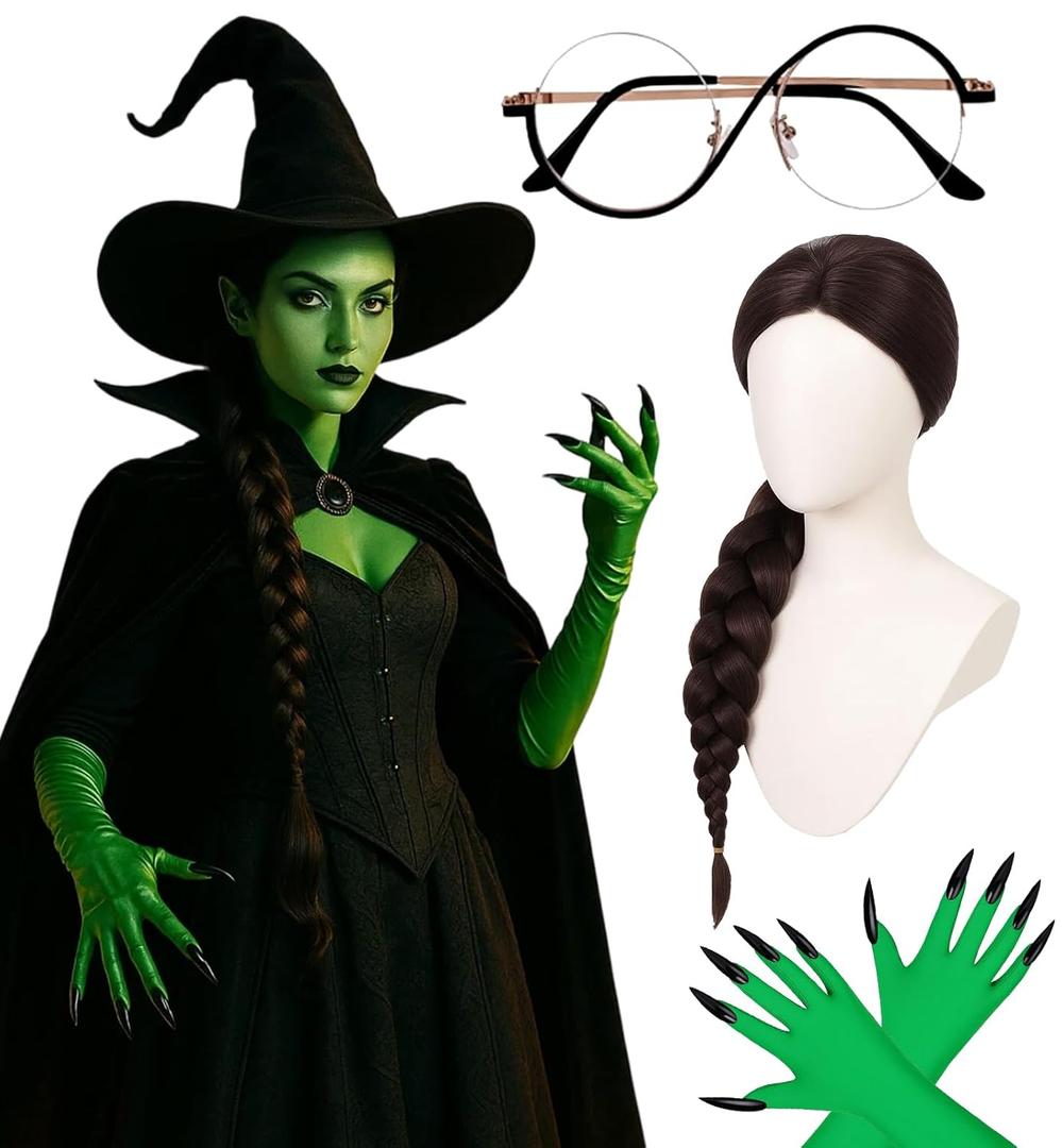 Swooflia Black Braid Wig for Women & Cosplay Accessories - Convenient Set Includes Adjustable Wig Cap, Gloves, Glasses, Cosplay Wig for Halloween, Costume, Party and Daily Use (Wig2-18)
