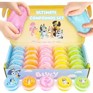 Bluey Ultimate Compounds Set, 25 Pack of Scented Glitter Slime, Resealable Containers with Stickers, Birthday Bulk Slime Party Favors, Sensory Toys, Goodie Bags Stuffers for Kids