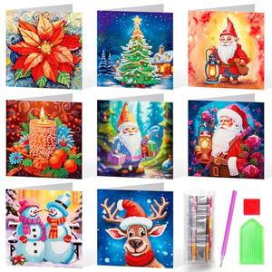 Cumule 8pcs Christmas Diamond Art Cards 5d DIY Christmas Diamond Art for Adults Beginners Santa Snowman Elk Christmas Tree Xmas Greeting Cards for Holiday Craft Card Making