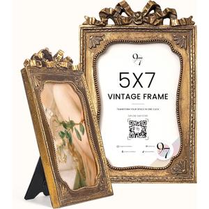 97 Decor 5x7 Vintage Picture Frame - 5x7 Picture Frame Antique, Ornate Gold Frames 5 x 7, Small 5 x 7 Picture Frames Wall Hanging For Home Decor