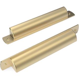 Asidrama 10 Pack 5 Inch(128mm) Brushed Brass Kitchen Cabinet Handles, Gold Cabinet Cup Pulls Kitchen Cabinet Hardware for Cupboard Drawer Pulls (5" Hole Center)