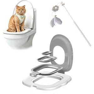 Cat Toilet Trainer Kit,Cat Potty Toilet Training Kit-Train Your Cat to Use The Toilet,Plastic Litter Box Trainer with 1 Feather Toy