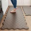 Arenarug Upgrade Scalloped Kitchen Mats Brown 2PCS, Black Kitchen Rugs, 24"x39"+24"x59"