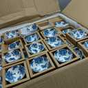 Teenyyou 150 Pack Small Ceramic Bowls Bulk Wedding Favors Blue | for Guests Gifts Set, 3.3 Inch Floral Design, Mini Dipping Sauce Dish with Cards Box, Party Shower Favor Souvenir, Classic
