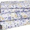 Amazon Basics Lightweight Breathable Super Soft Easy Care Microfiber 4-Piece Bed Sheet Set, Wrinkle Resistant with 14-Inch Deep Pockets, Queen, Blue Floral, Printed