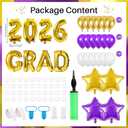 2 Sets Graduation Balloon Column Stand Kits with 132 PCS Purple Golden White Latex Balloons 2026 Letters 6.5 Ft Adjustable Metal Tube Telescopic Tower Pillar with Base for Graduation Party Decoration