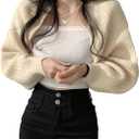 MKLXIR Women's Fall Open Front Shrugs Long Sleeve Boleros Solid Lightweight Knitted Cropped Cardigan Sweaters Short Shawl Tops