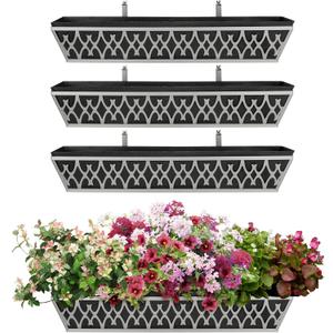 4 Pack 30 Inch Window Boxes Planters Railing Planter Box with Adjustable Brackets & Non-Woven Fabric Plant Grow Bags Deck Railing Planter Boxes Balcony Hanging Flower Box for Outdoor Plants