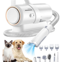 Pet Clipper & Vacuum Kit, Low Noise, 99% Pet Hair Removal, 7-in-1 Grooming Tools, 2.3L Dust Cup (White