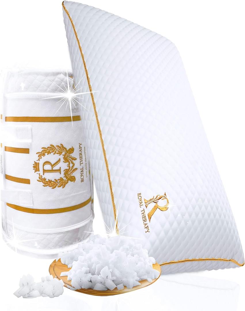 Royal Therapy Queen Memory Foam Pillows - Shredded Memory Foam Pillow for All Sleep Positions - Medium Firm Pillow with Adjustable Loft - Bamboo Rayon Cover - CertiPUR-US & Oeko-TEX Certified