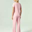 GYS Women's Bamboo Viscose Pajamas Short Sleeve Sleep Shirt and Flare Pj Pants Sleepwear Set (S)