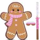 Gueevin Christmas Gingerbread Piata Christmas Party Decorations Pink Cute Gingerbread Man Piata Pull String with Stick Blindfold for Winter Xmas Holiday Party Game Festival Gift Favor Supplies