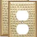 Monarch Abode Duplex Outlet Cover Plate  1-Gang Brushed Gold Plug Wall Plates, Electrical Outlet Cover Plates, Electric Outlets Covers, Hand Hammered Decorative Outlets Covers Wall Plate, Pack of 2