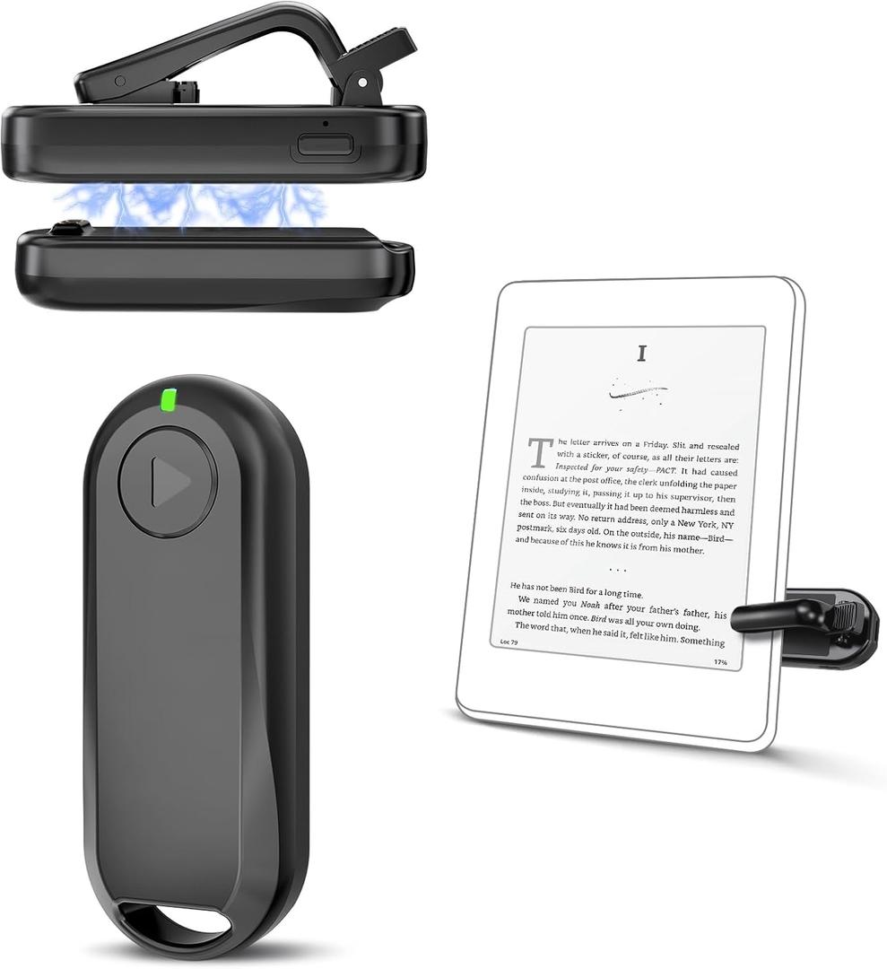 CoBak Remote Control Page Turner for Kindle Paperwhite Ipad Reading Kobo Comics/Novels Tablets Taking Photos Camera Video Recording Remote Triggers, Ultra-Long-Lasting Page Turner (Single Button(Forward ), Black)