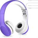 LilGadgets Kids Headphones for School - Purple, Ages 3-7 - Foldable On-Ear Wired Headphones with Cord - Volume Limiting 93dB & Noise Reduction - Built-in Mic & SharePort Audio Sharing