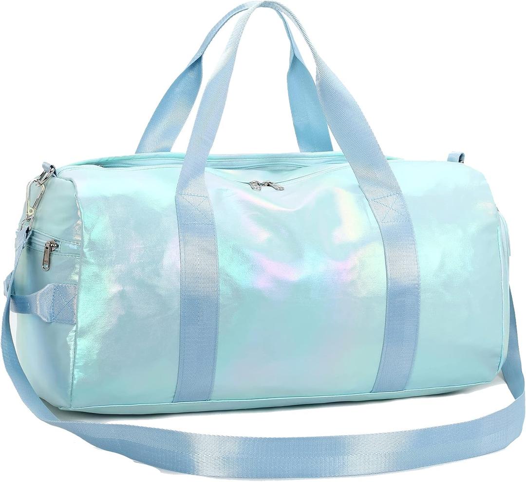 Gym Bag Sports Duffle Bag with Wet Pocket Weekender Overnight Bag with Waterproof Shoe Compartment for Girls Kids Women Travel Dance Yoga Workout Bag (Green)